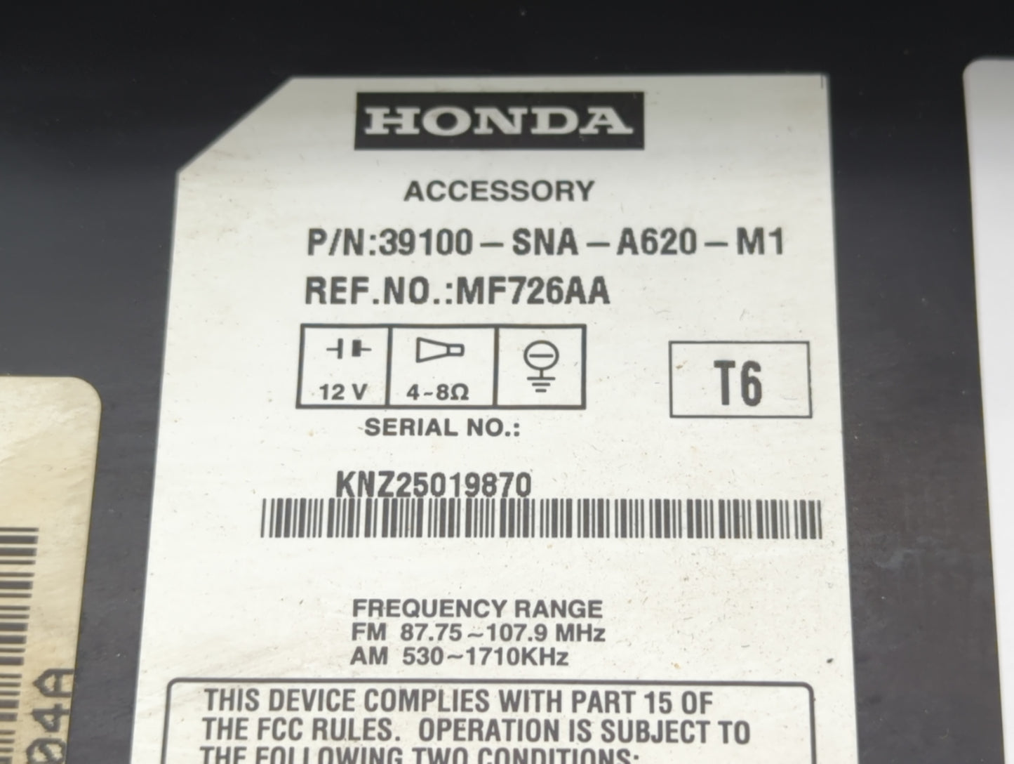 2006-2011 Honda Civic Radio AM FM Cd Player Receiver Replacement P/N:39100-SNA-A620-M1 Fits Fits 2006 2007 2008 2009 2010 20