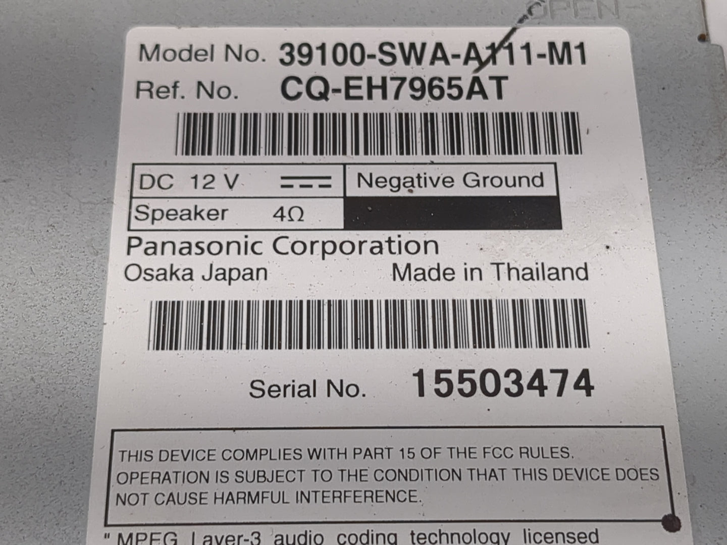 2010-2011 Honda Cr-V Radio AM FM Cd Player Receiver Replacement P/N:39100-SWA-A111-M1 Fits Fits 2010 2011 OEM Used Auto Part