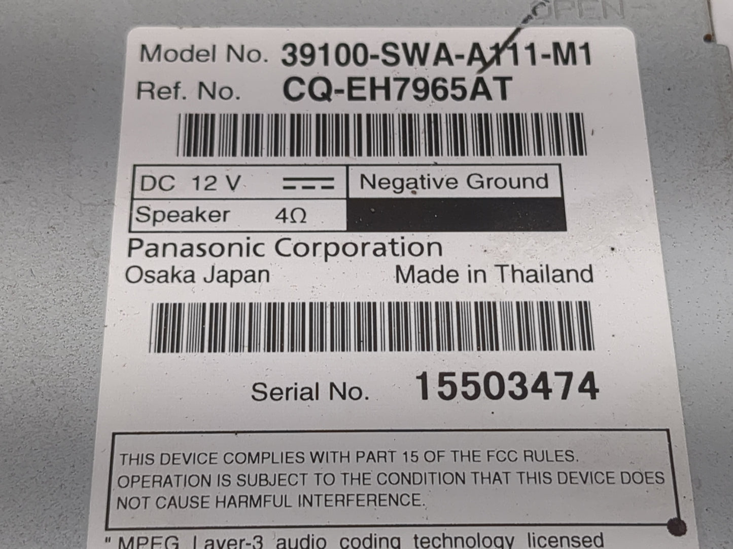 2010-2011 Honda Cr-V Radio AM FM Cd Player Receiver Replacement P/N:39100-SWA-A111-M1 Fits Fits 2010 2011 OEM Used Auto Part