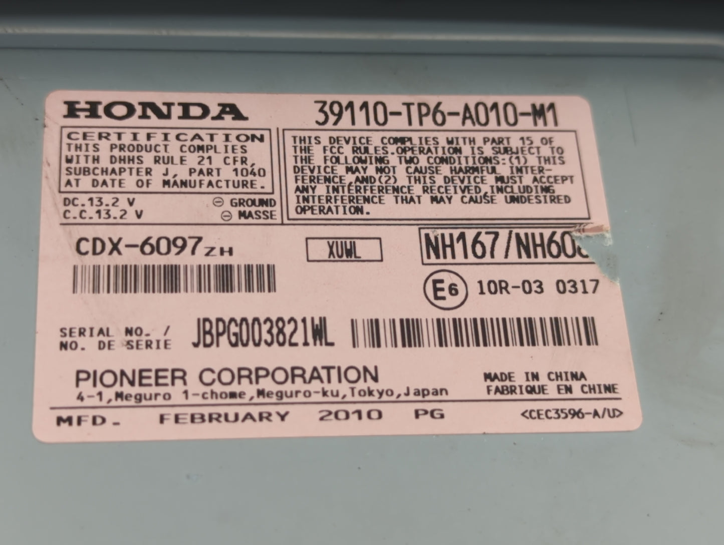 2012 Honda Crosstour Radio AM FM Cd Player Receiver Replacement P/N:39110-TP6-A010-M1 Fits OEM Used Auto Parts - Oemusedauto