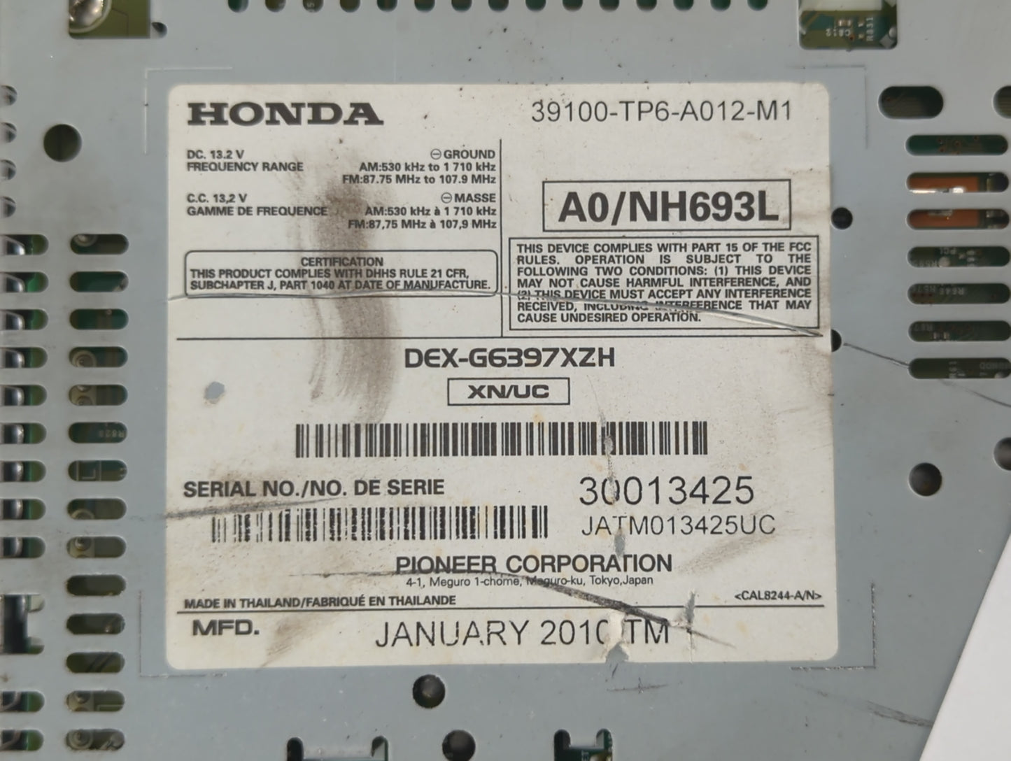 2012-2012 Honda Crosstour Am Fm Cd Player Radio Receiver - Oemusedautoparts1.com