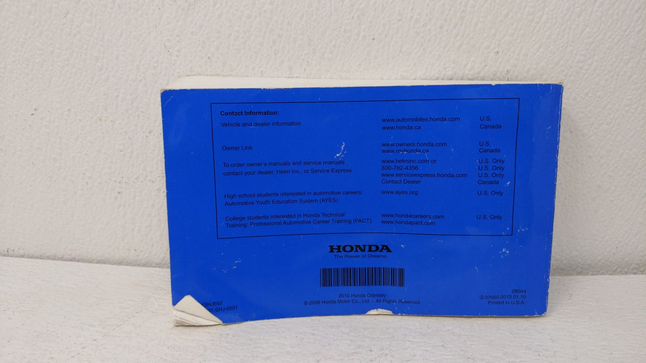 2010 Honda Odyssey Owners Manual Book Guide OEM Used Auto Parts - Oemusedautoparts1.com