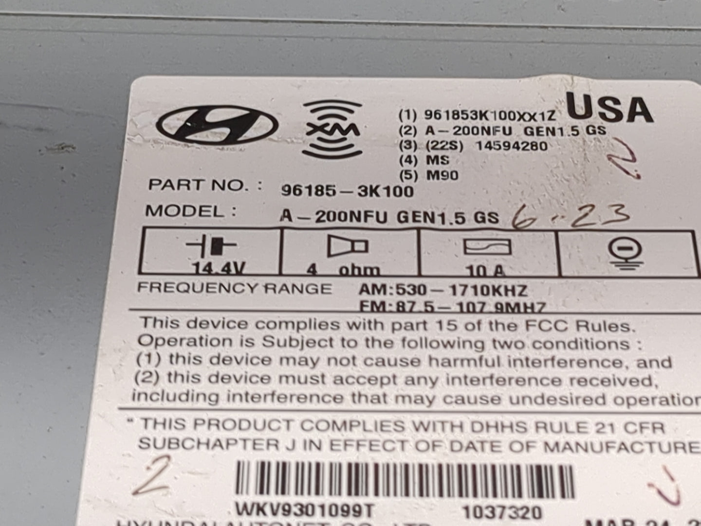 2009-2010 Hyundai Sonata Radio AM FM Cd Player Receiver Replacement P/N:961853K100XX1Z 96185-3K100, A-200NFU Fits Fits 2009 