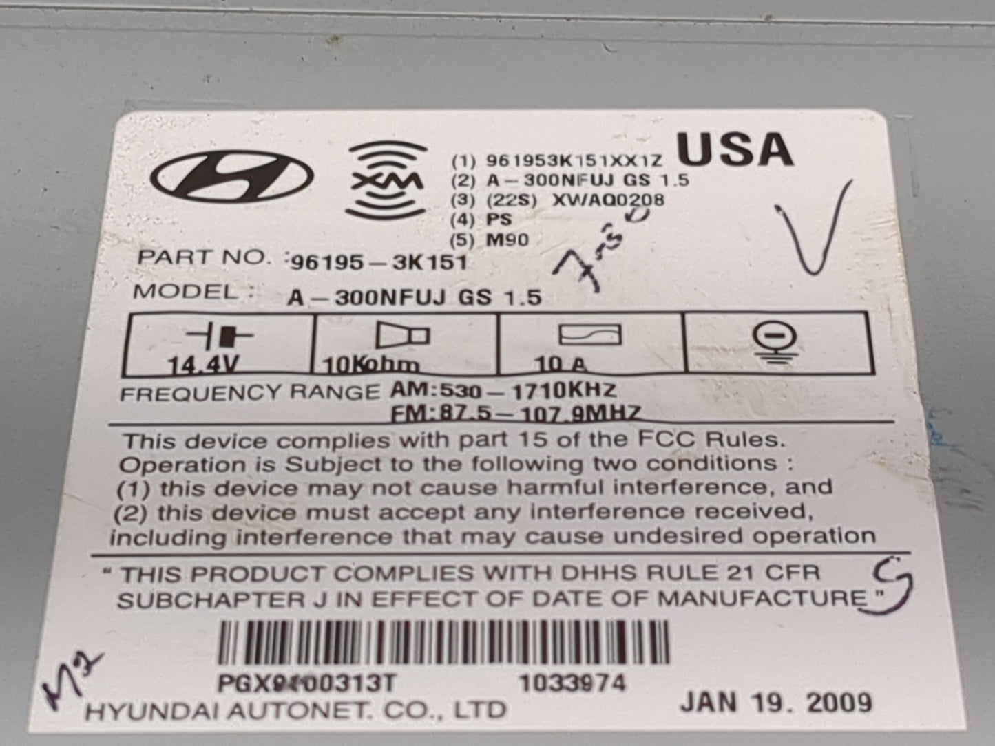 2009-2010 Hyundai Sonata Radio AM FM Cd Player Receiver Replacement P/N:961953K151XX1Z 96195-3K151 Fits Fits 2009 2010 OEM U