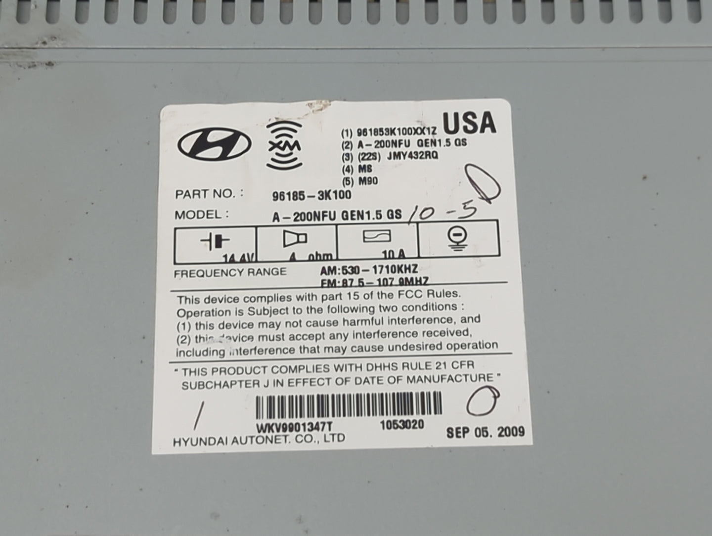 2009-2010 Hyundai Sonata Radio AM FM Cd Player Receiver Replacement P/N:961853K100XX1Z 96185-3K100 Fits Fits 2009 2010 OEM U