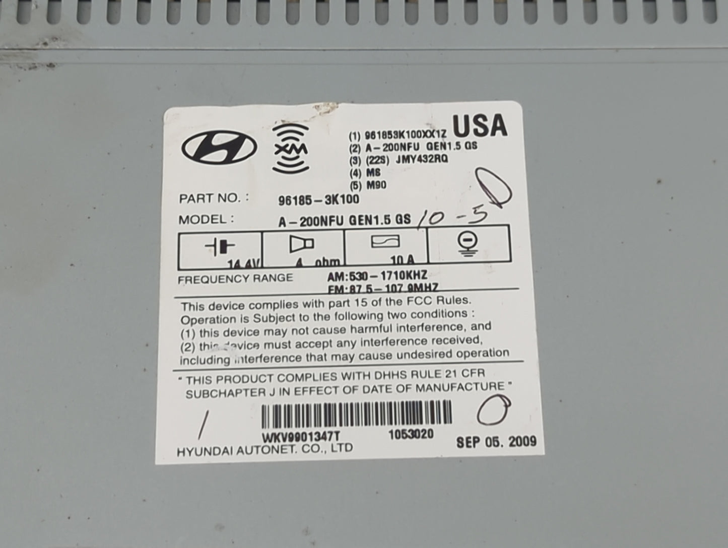 2009-2010 Hyundai Sonata Radio AM FM Cd Player Receiver Replacement P/N:961853K100XX1Z 96185-3K100 Fits Fits 2009 2010 OEM U
