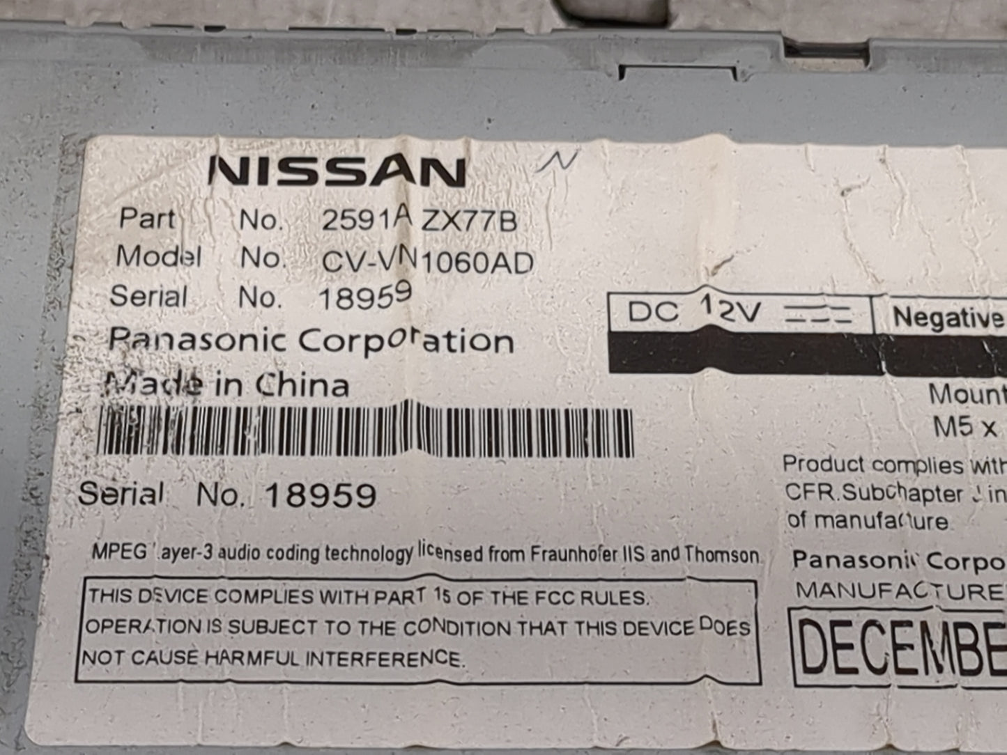 2010 Infiniti Fx35 Radio AM FM Cd Player Receiver Replacement P/N:2591AZX77B CV-VN1060AD Fits Fits 2011 OEM Used Auto Parts 