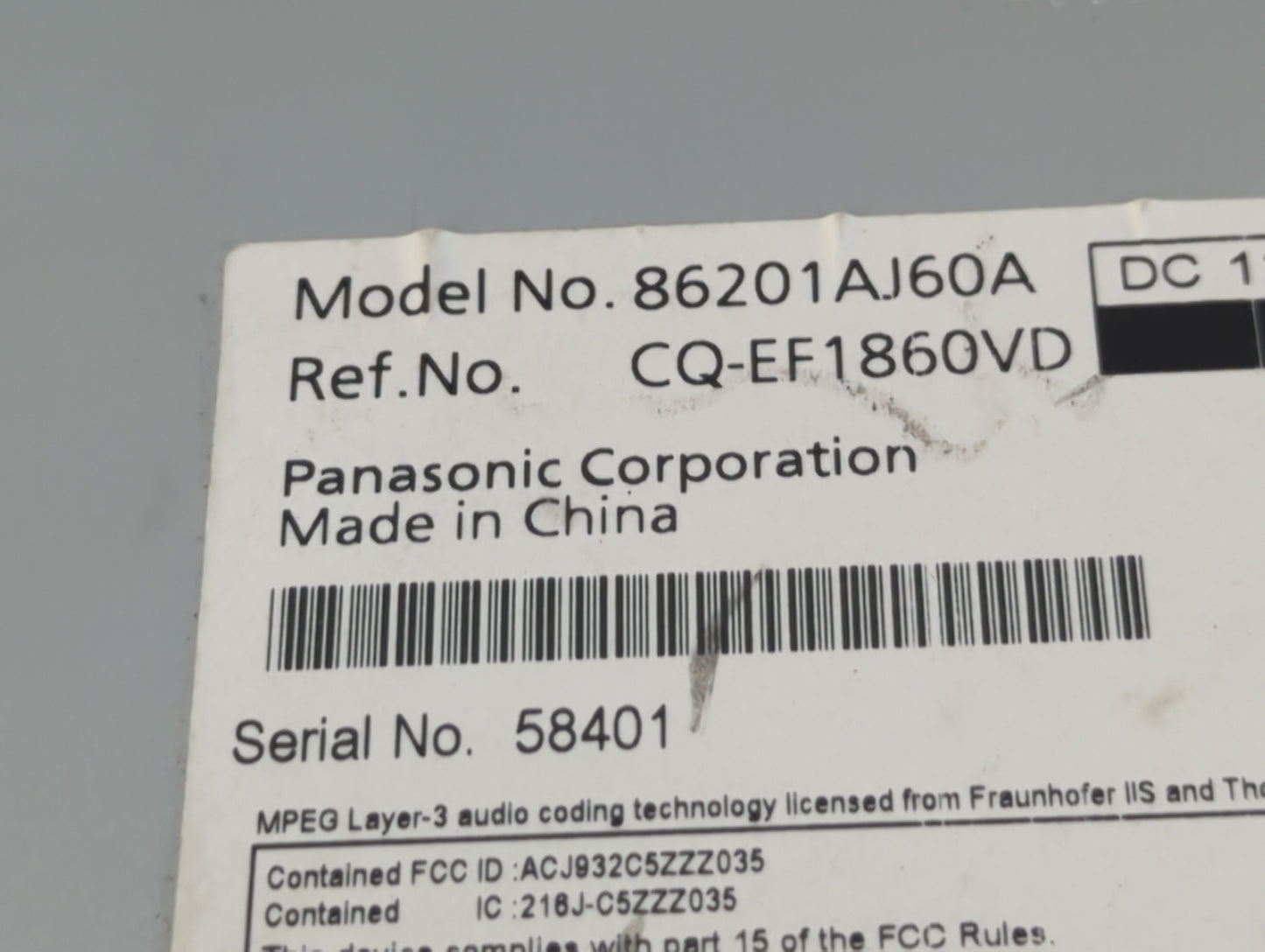 2009-2010 Infiniti M35 Radio AM FM Cd Player Receiver Replacement P/N:86201AJ60A Fits Fits 2009 2010 OEM Used Auto Parts - O
