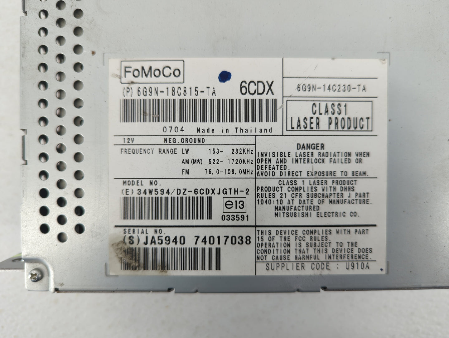 2009-2011 Jaguar Xf Radio AM FM Cd Player Receiver Replacement P/N:7G9N-18C815-TA Fits Fits 2008 2009 2010 2011 2012 2013 OE