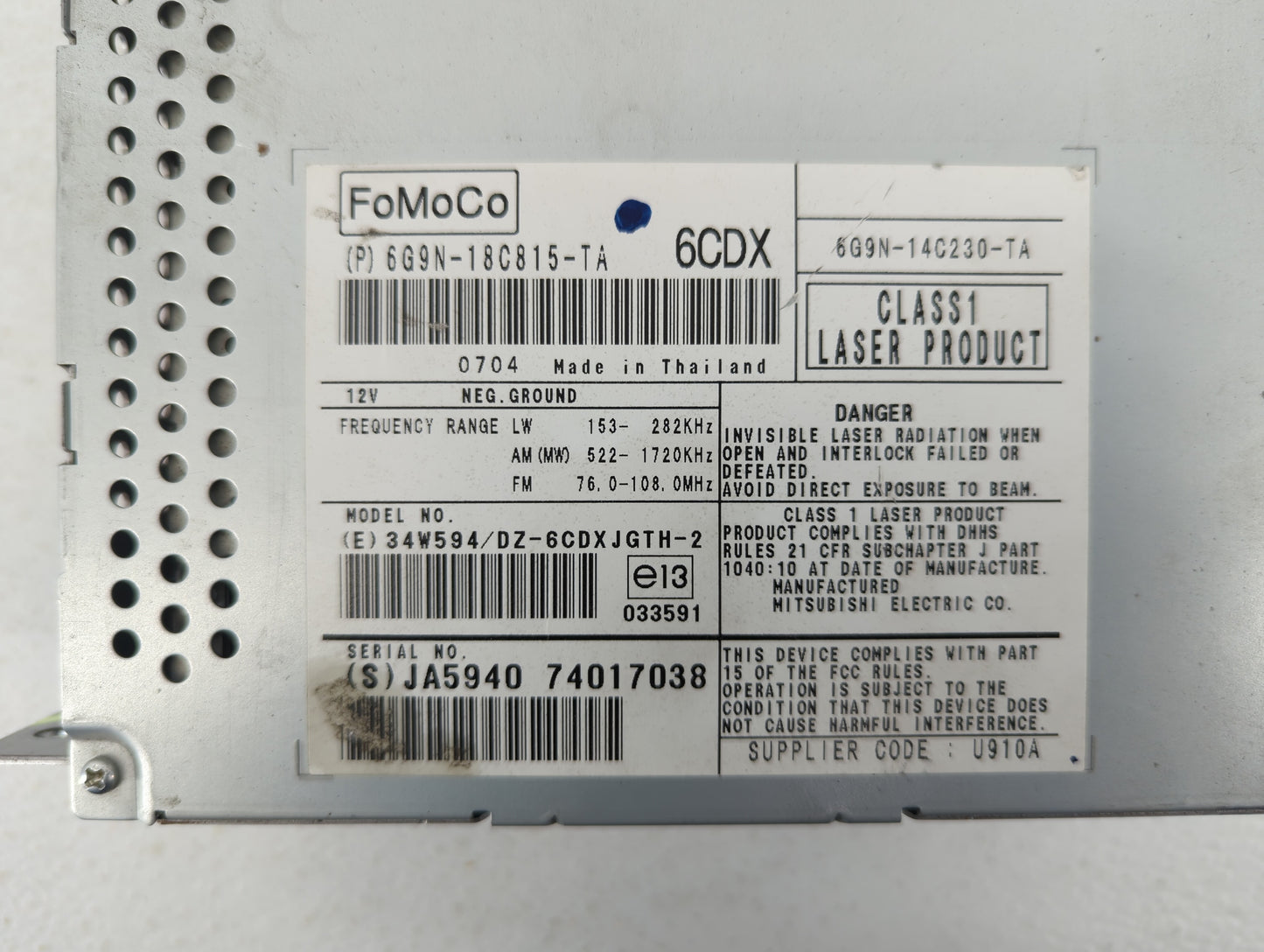 2009-2011 Jaguar Xf Radio AM FM Cd Player Receiver Replacement P/N:7G9N-18C815-TA Fits Fits 2008 2009 2010 2011 2012 2013 OE