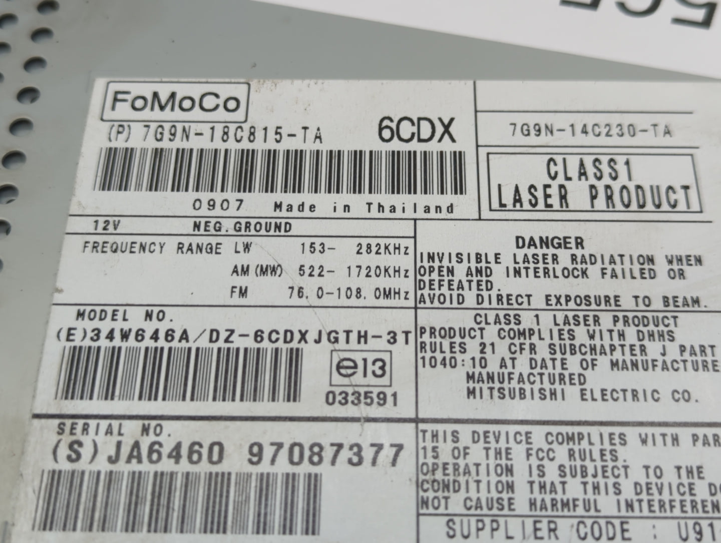 2010 Jaguar Xf Radio AM FM Cd Player Receiver Replacement P/N:7G9N-18C815-NB 7G9N-18C815-TA Fits OEM Used Auto Parts - Oemus