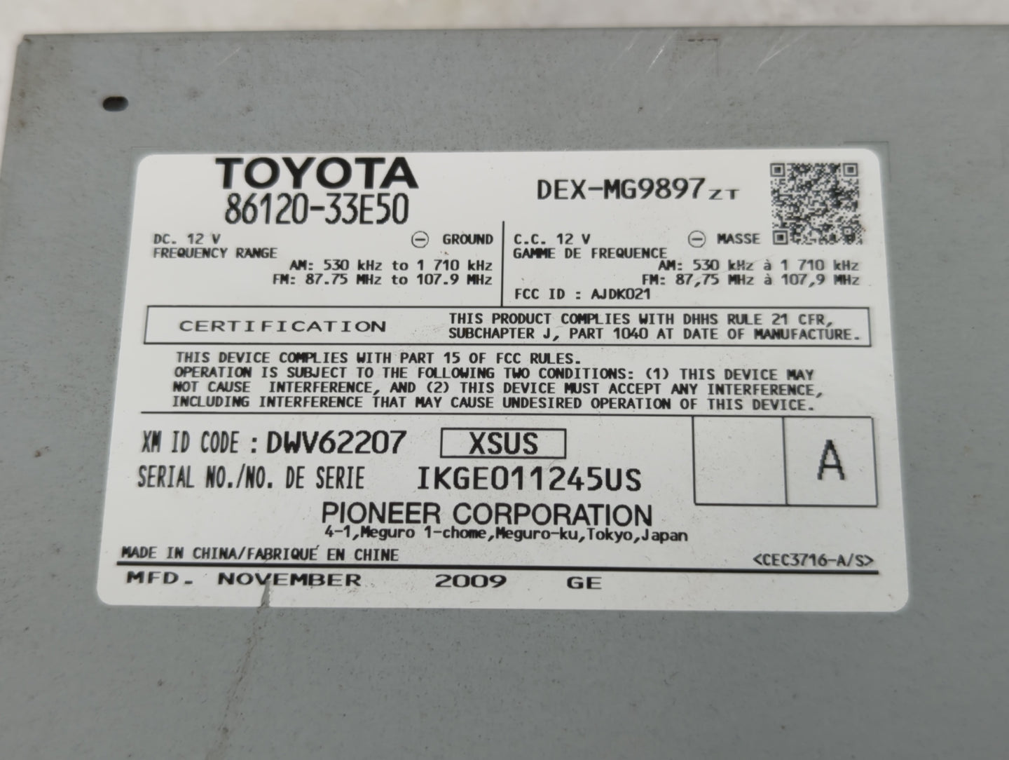 2010-2012 Lexus Es350 Radio AM FM Cd Player Receiver Replacement P/N:86120-33E50 Fits Fits 2010 2011 2012 OEM Used Auto Part