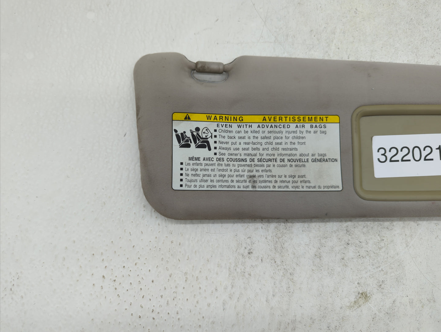 2010-2011 Lexus Es350 Sun Visor Shade Replacement Passenger Right Mirror Fits Fits 2010 2011 OEM Used Auto Parts - Oemusedau