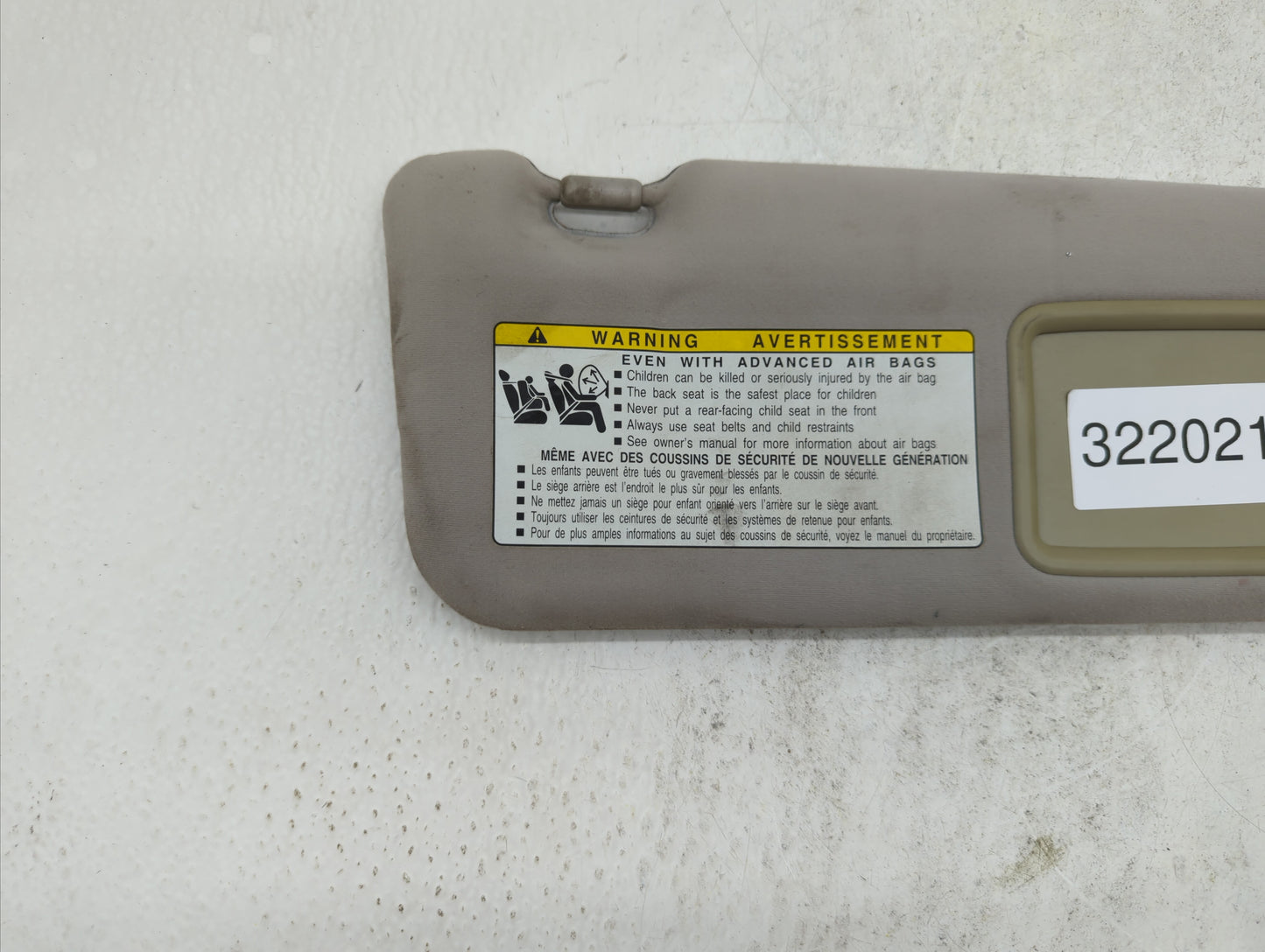 2010-2011 Lexus Es350 Sun Visor Shade Replacement Passenger Right Mirror Fits Fits 2010 2011 OEM Used Auto Parts - Oemusedau