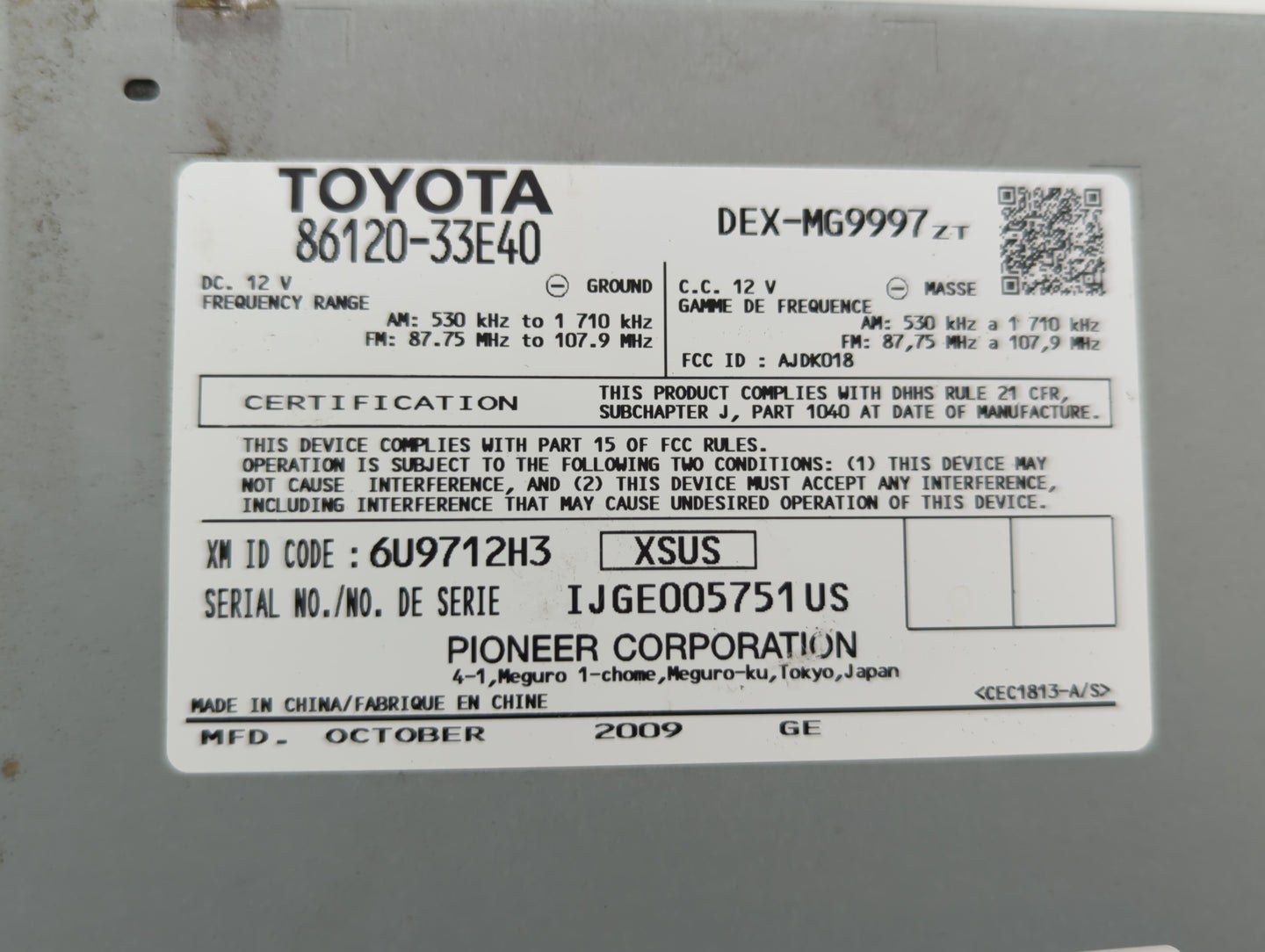 2010-2012 Lexus Es350 Am Fm Cd Player Radio Receiver - Oemusedautoparts1.com