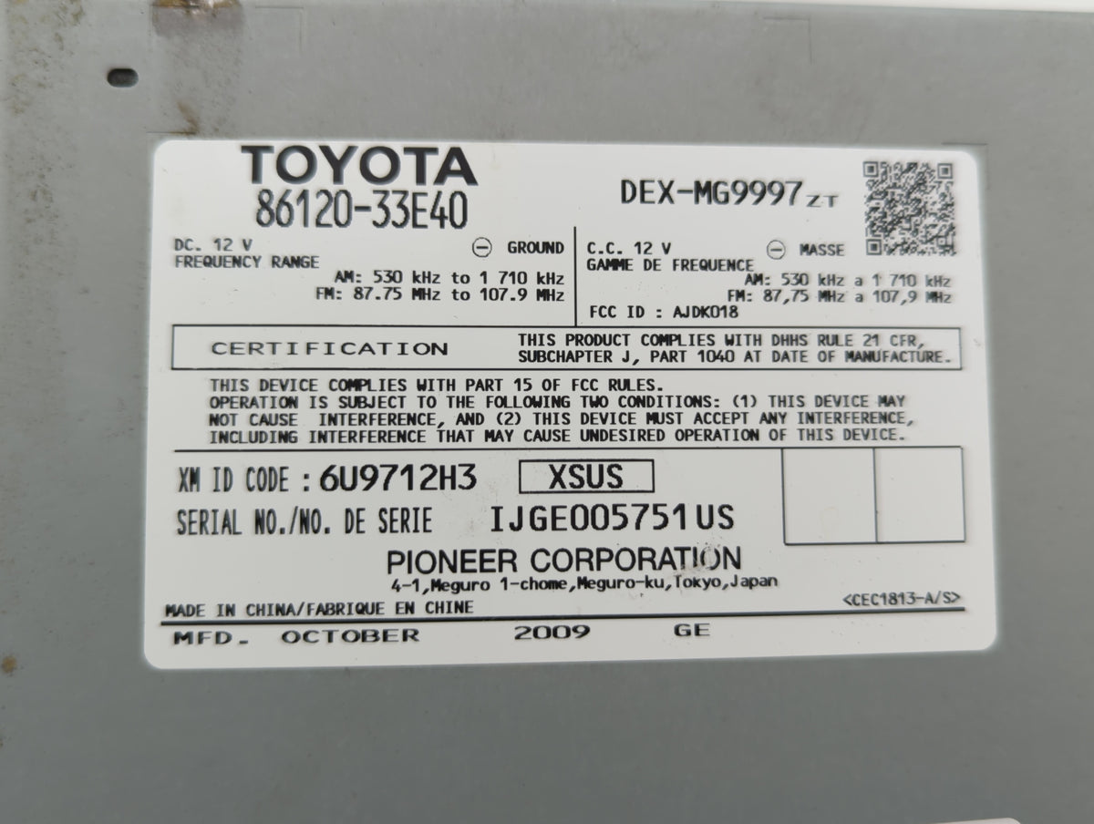 2010-2012 Lexus Es350 Am Fm Cd Player Radio Receiver 510275 - Oemusedautoparts1.com