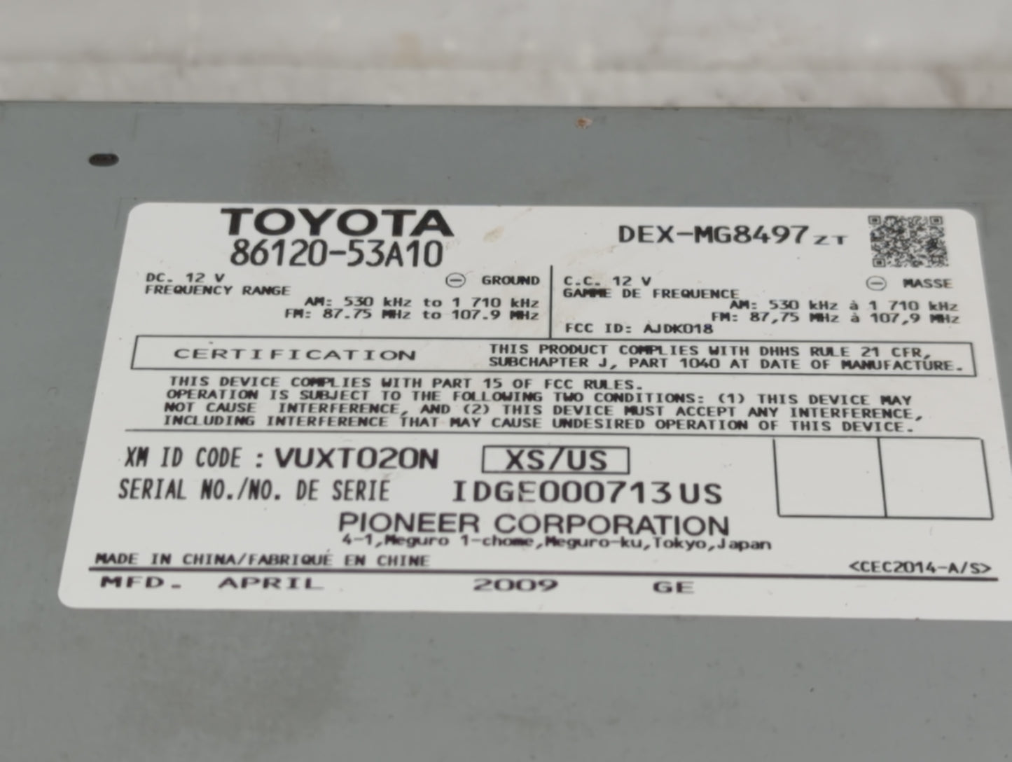 2010-2015 Lexus Is250 Radio AM FM Cd Player Receiver Replacement Fits Fits 2010 2011 2012 2013 2014 2015 OEM Used Auto Parts