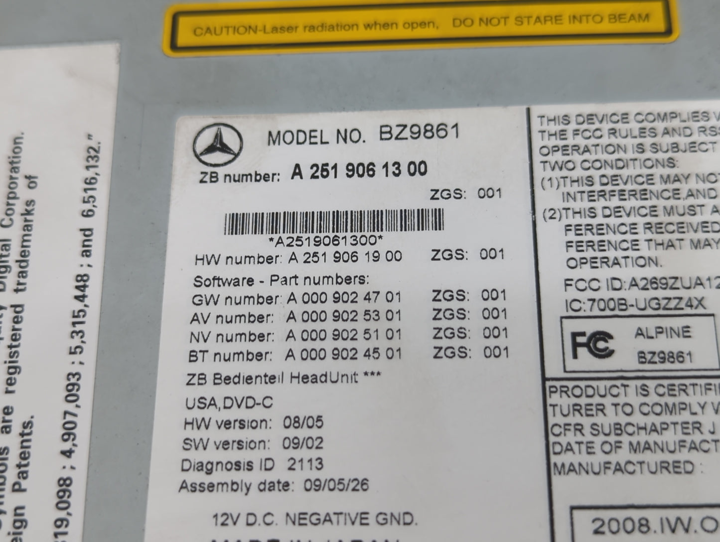 2010 Lexus Rc350 Radio AM FM Cd Player Receiver Replacement P/N:BZ9861 A 251 906 13 00 Fits OEM Used Auto Parts - Oemusedaut