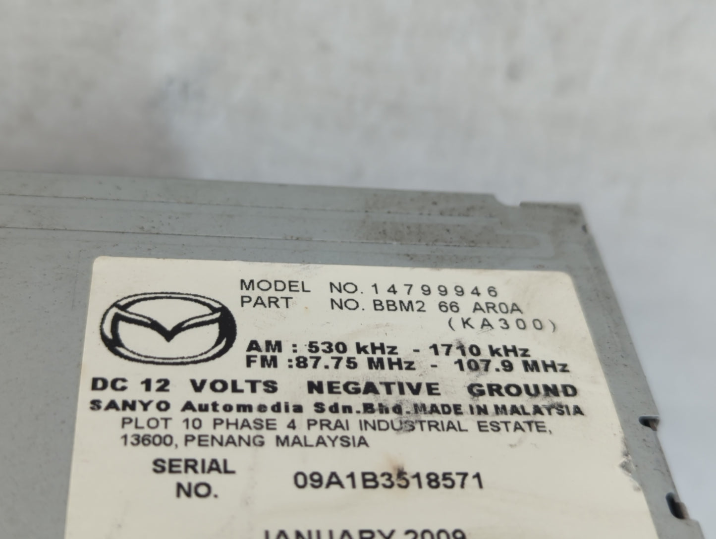 2010 Mazda 3 Radio AM FM Cd Player Receiver Replacement P/N:14799946 BBM2 66 AR0A Fits OEM Used Auto Parts - Oemusedautopart