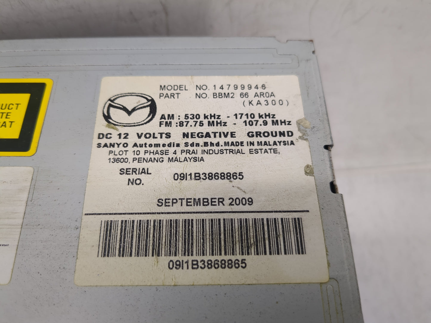 2010 Mazda 3 Radio AM FM Cd Player Receiver Replacement P/N:BBM2 66 AR0A 14799946 Fits OEM Used Auto Parts - Oemusedautopart