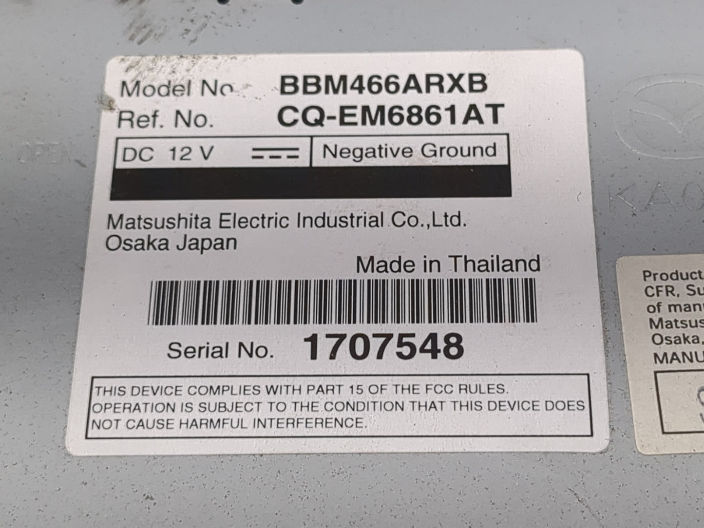 2010 Mazda 3 Radio AM FM Cd Player Receiver Replacement P/N:BBM466ARXB Fits OEM Used Auto Parts - Oemusedautoparts1.com