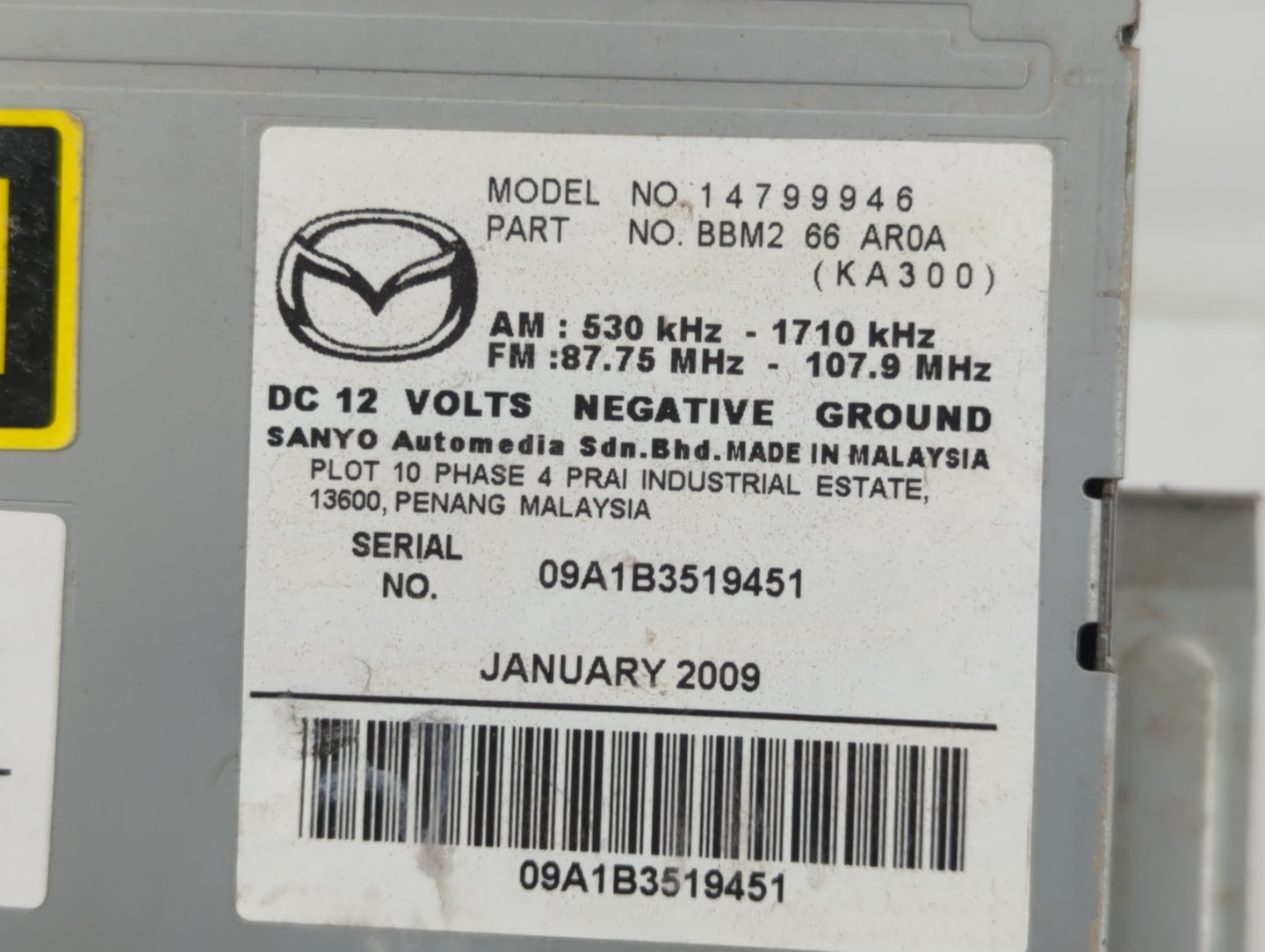 2010 Mazda 3 Radio AM FM Cd Player Receiver Replacement P/N:BBM2 66 AR0A Fits OEM Used Auto Parts - Oemusedautoparts1.com