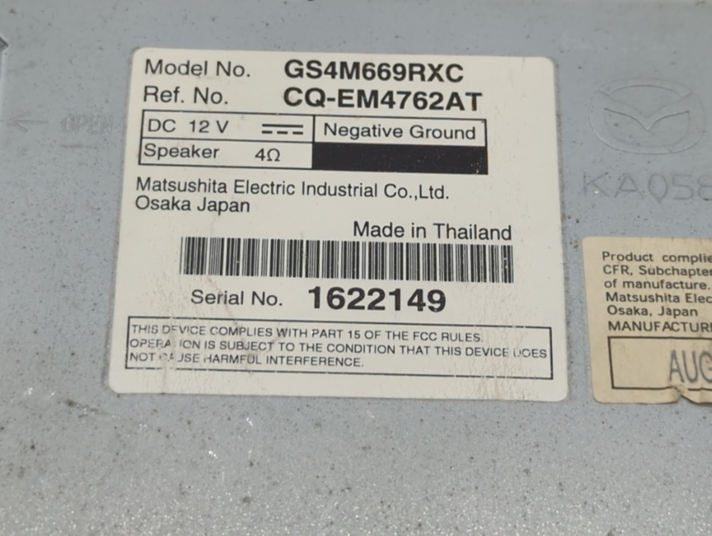 2009-2010 Mazda 6 Am Fm Cd Player Radio Receiver - Oemusedautoparts1.com
