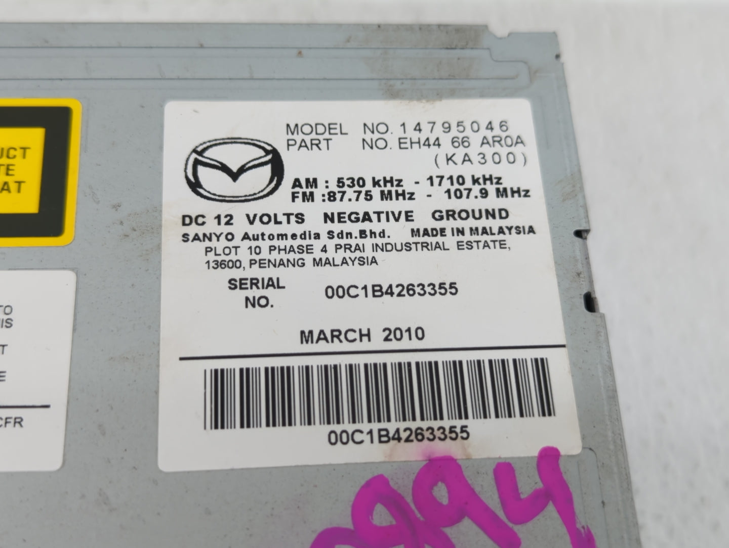 2010 Mazda Cx-7 Radio AM FM Cd Player Receiver Replacement P/N:EH44 66 AR0A EH44 66 AR0A Fits OEM Used Auto Parts - Oemuseda