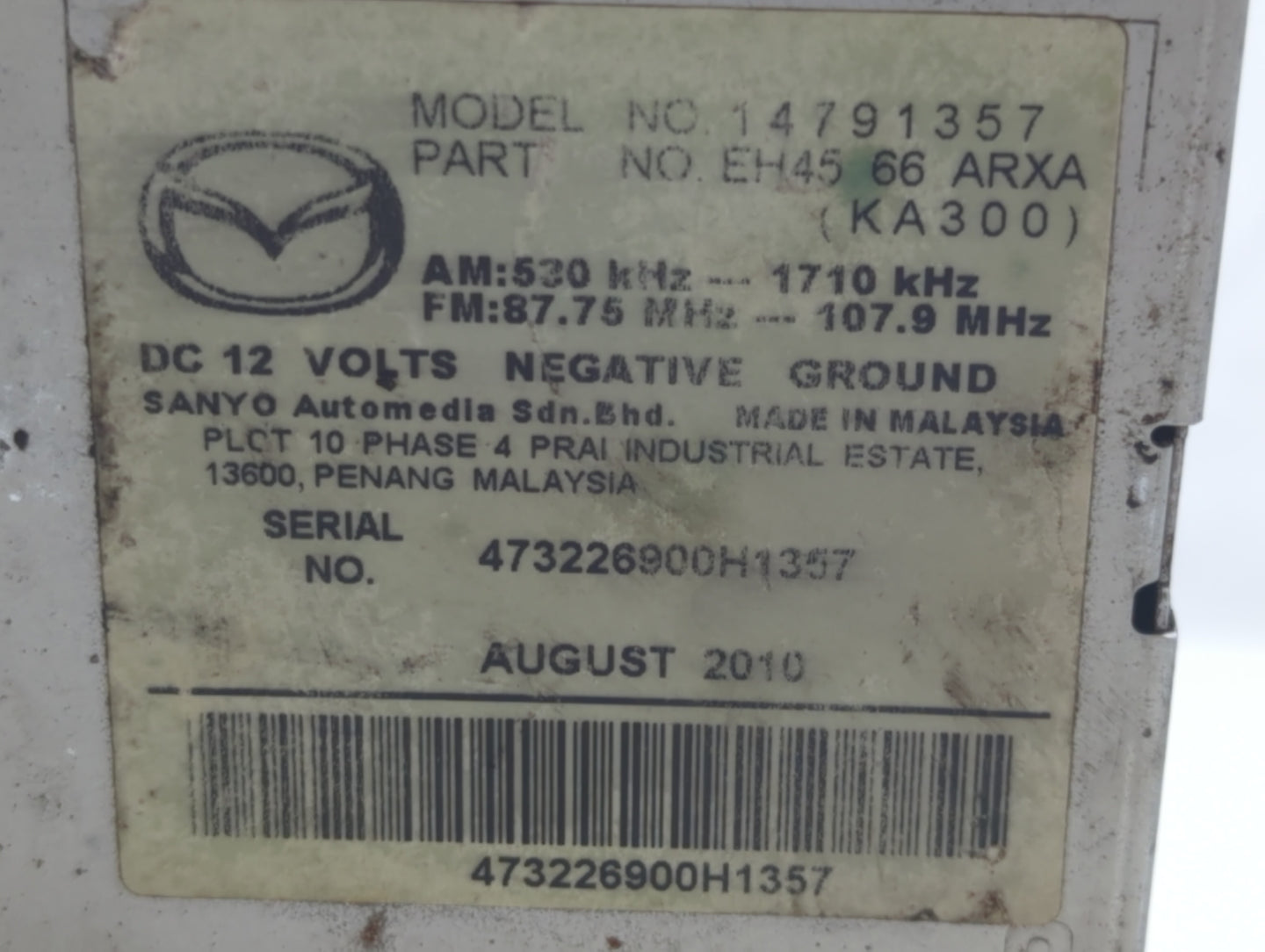 2010 Mazda Cx-9 Radio AM FM Cd Player Receiver Replacement P/N:EH45 66 ARXA Fits OEM Used Auto Parts - Oemusedautoparts1.com