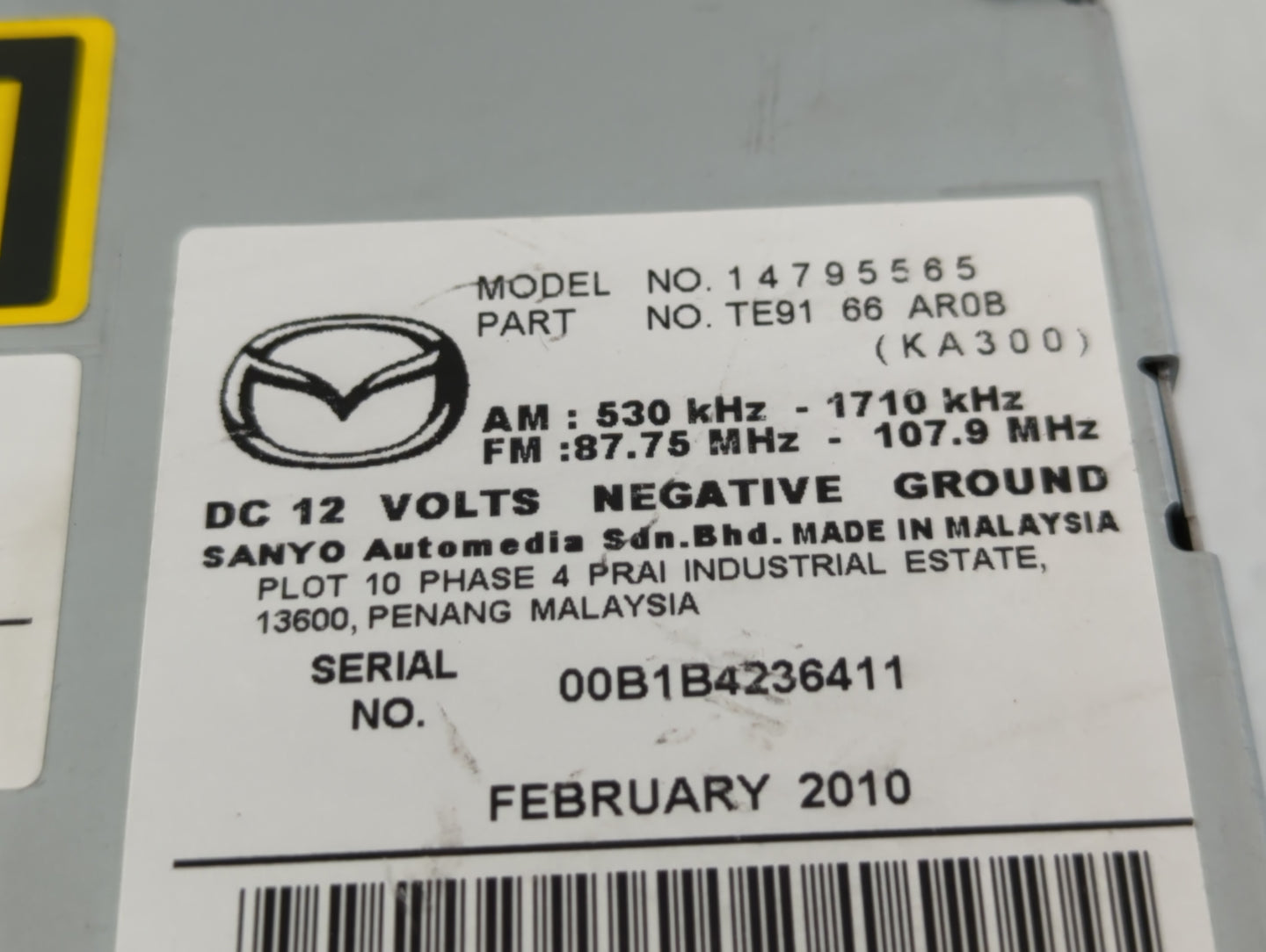 2009-2010 Mazda Cx-9 Radio AM FM Cd Player Receiver Replacement P/N:14795565 TE91 66 AR0B Fits Fits 2009 2010 OEM Used Auto 