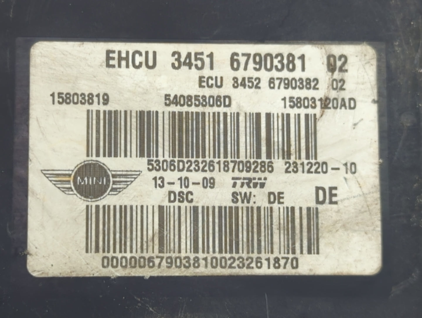 2009-2010 Mini Cooper ABS Pump Control Module Replacement P/N:15803120AD 3451 6790381 02, EHCU Fits Fits 2009 2010 OEM Used 
