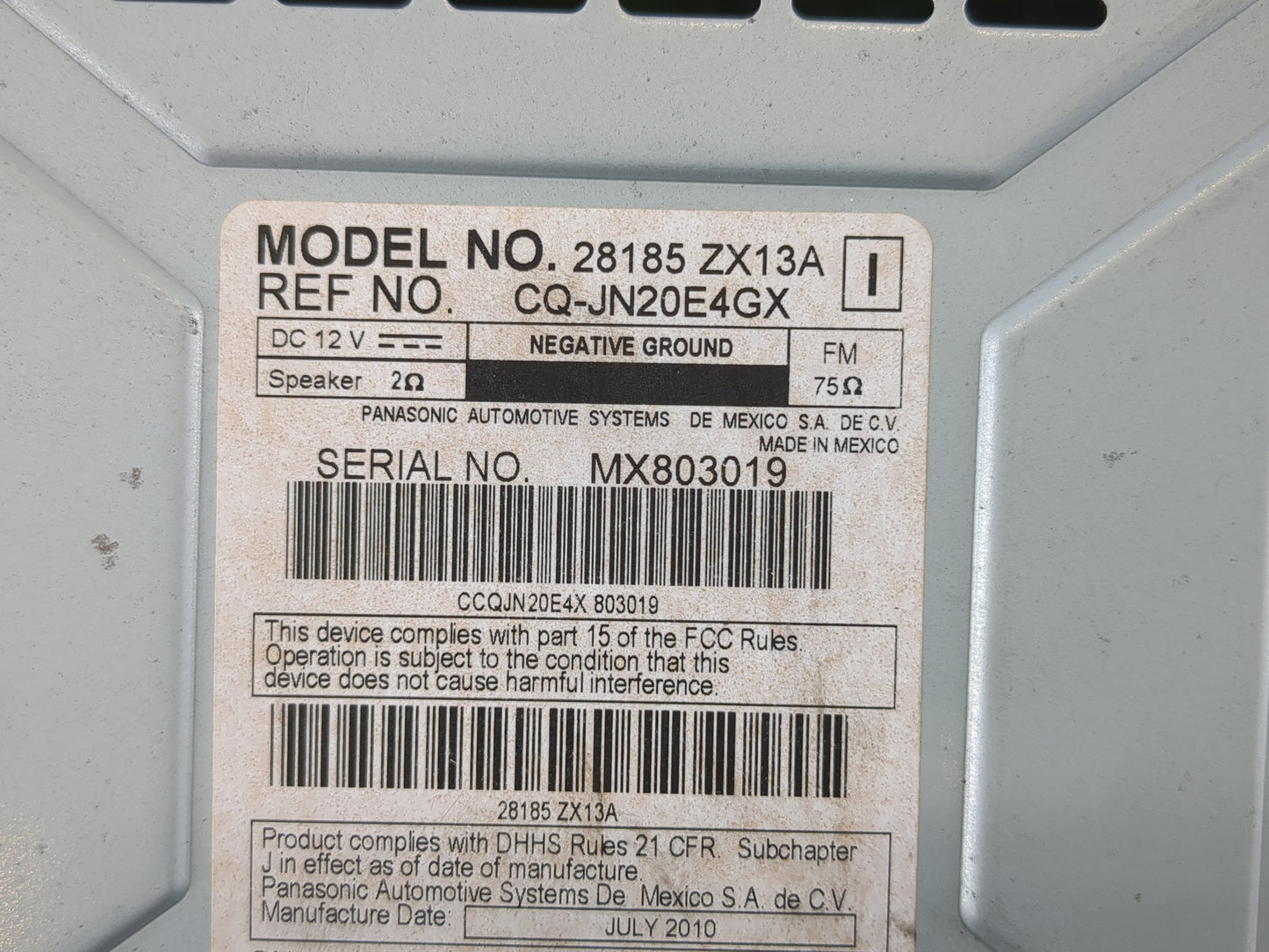 2010-2012 Nissan Altima Radio AM FM Cd Player Receiver Replacement P/N:28185 ZX13A Fits Fits 2010 2011 2012 OEM Used Auto Pa
