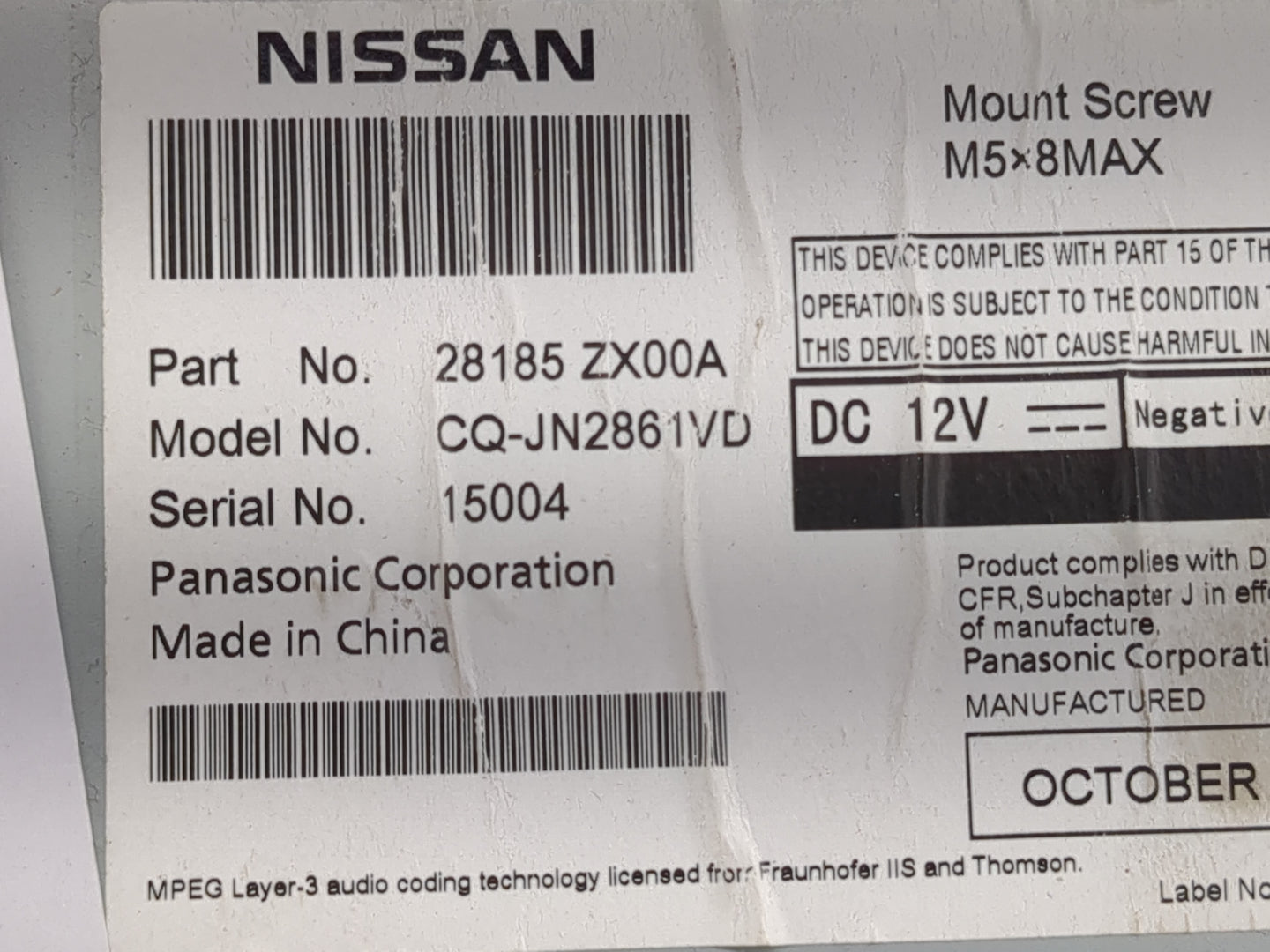 2010-2012 Nissan Altima Radio AM FM Cd Player Receiver Replacement P/N:28185 ZX00A Fits Fits 2010 2011 2012 OEM Used Auto Pa