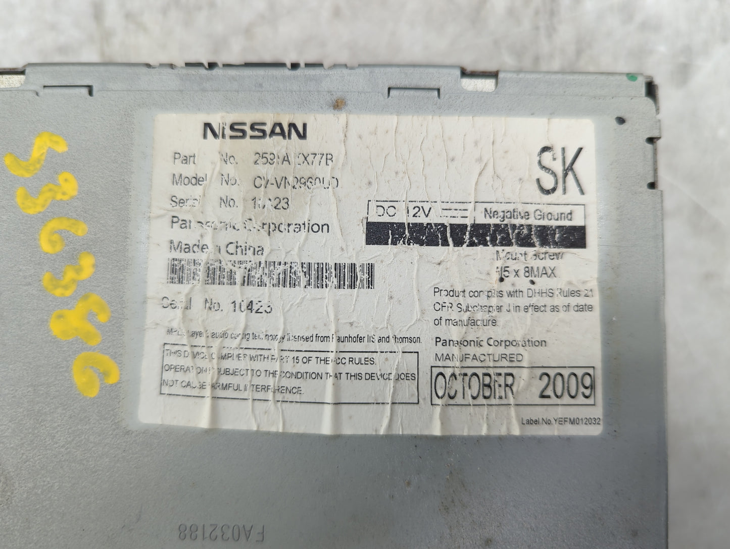 2010 Nissan Maxima Radio AM FM Cd Player Receiver Replacement P/N:259A1EX77B CY-VN2960UD Fits OEM Used Auto Parts - Oemuseda