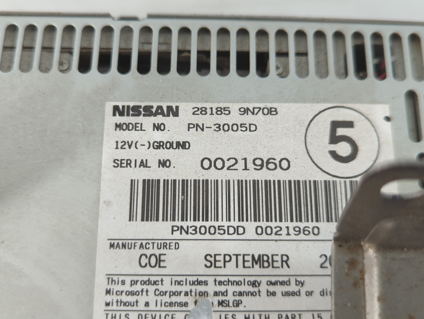 2010 Nissan Maxima Radio AM FM Cd Player Receiver Replacement P/N:28185 9N70B 210450, F 9N00B Fits OEM Used Auto Parts - Oem
