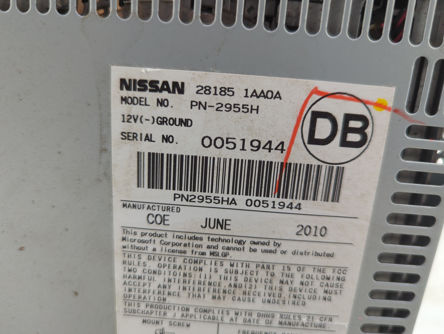 2009-2010 Nissan Murano Radio AM FM Cd Player Receiver Replacement P/N:28185 1AA0A PN-2955H, PN2955HA Fits Fits 2009 2010 OE