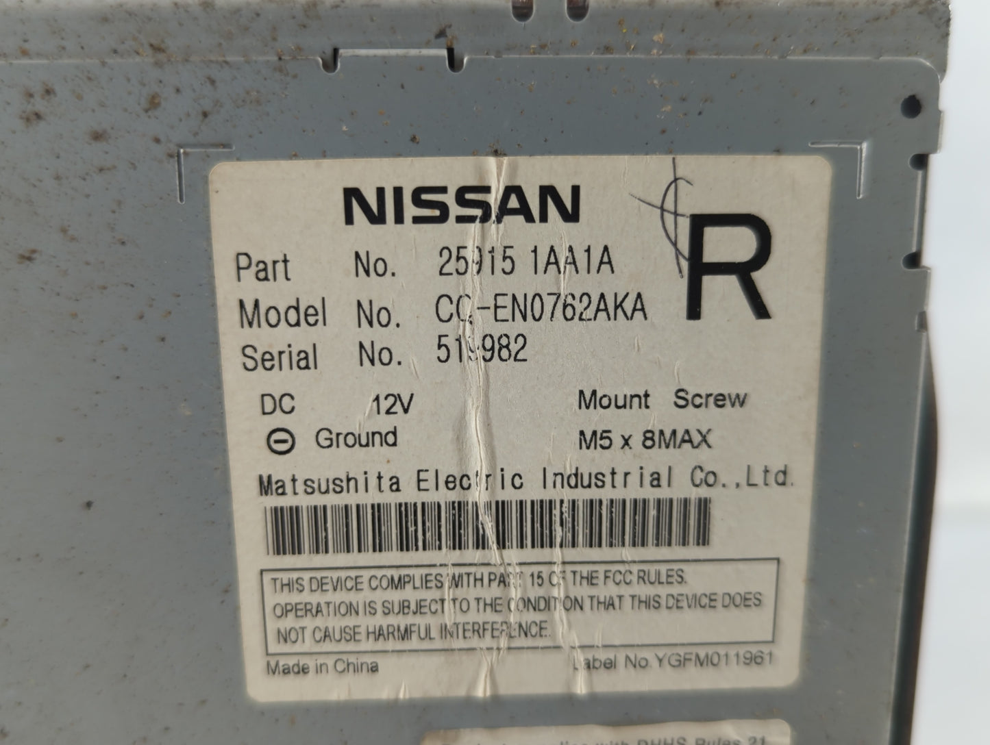 2009-2010 Nissan Murano Radio AM FM Cd Player Receiver Replacement P/N:25915 1AA1A Fits Fits 2009 2010 OEM Used Auto Parts -