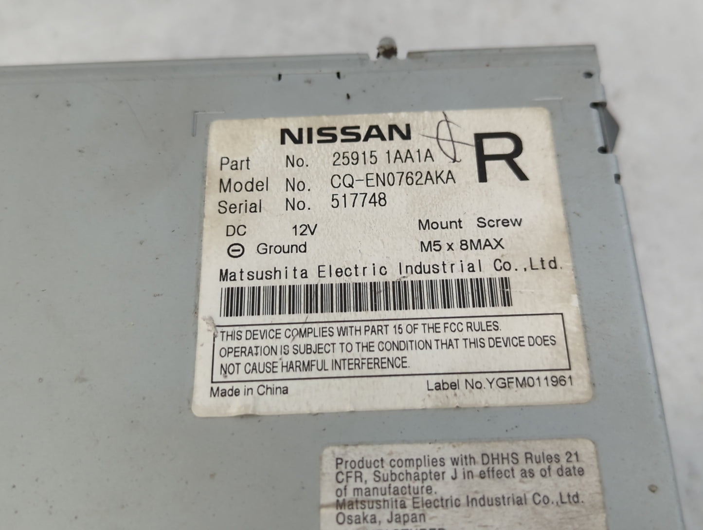 2009-2010 Nissan Murano Radio AM FM Cd Player Receiver Replacement P/N:25915 1AA1A Fits Fits 2009 2010 OEM Used Auto Parts -