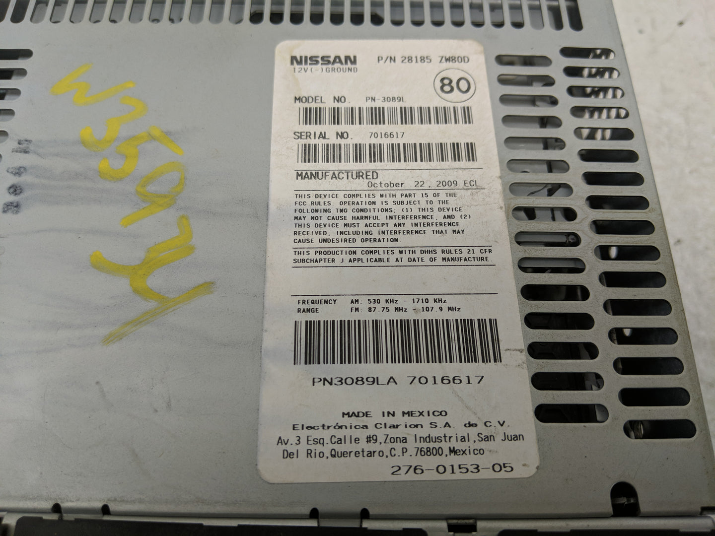 2010-2012 Nissan Versa Radio AM FM Cd Player Receiver Replacement P/N:28185 3AN0A Fits Fits 2010 2011 2012 2014 2015 2016 OE