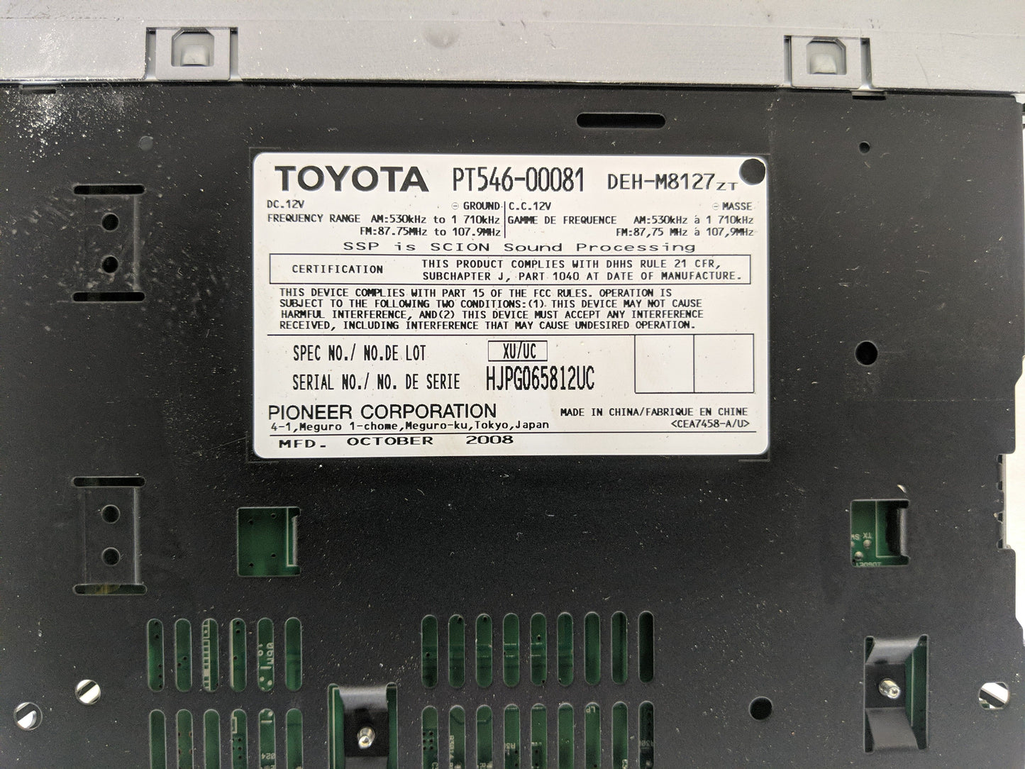 2006-2010 Scion Tc Radio AM FM Cd Player Receiver Replacement P/N:PT546-00081 Fits OEM Used Auto Parts - Oemusedautoparts1.c