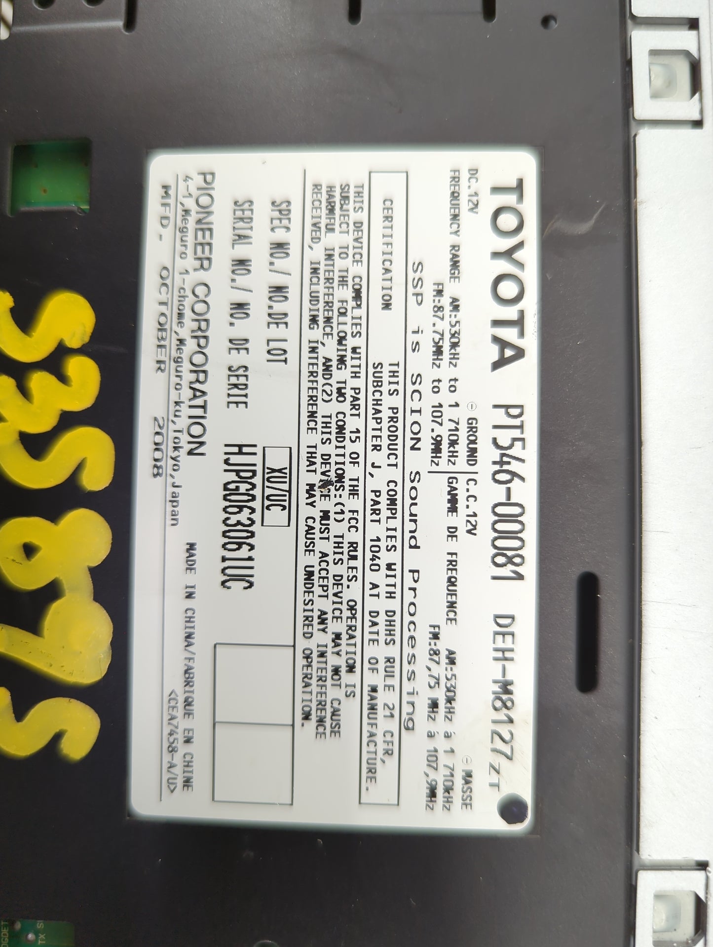 2006-2010 Scion Tc Radio AM FM Cd Player Receiver Replacement P/N:PT546-00081 Fits OEM Used Auto Parts - Oemusedautoparts1.c