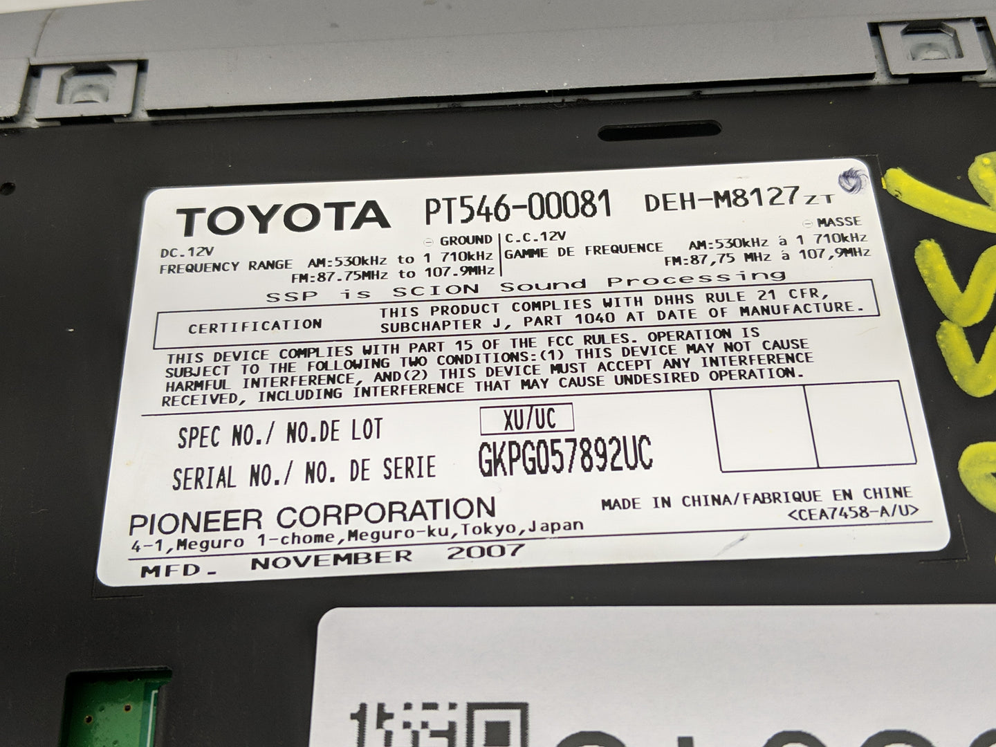 2008-2014 Scion Xb Radio AM FM Cd Player Receiver Replacement P/N:PT546-00081 PT545-00102 Fits OEM Used Auto Parts - Oemused