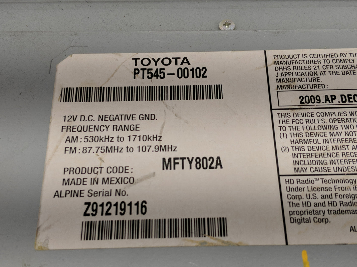 2008-2014 Scion Xb Radio AM FM Cd Player Receiver Replacement P/N:PT545-00102 Fits Fits 2008 2009 2010 2011 2012 2013 2014 O