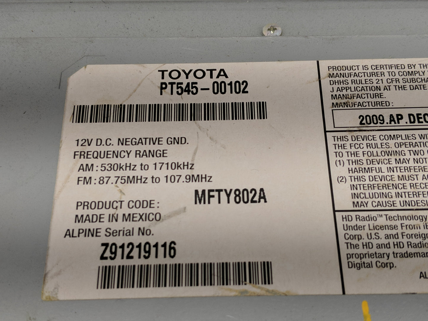 2008-2014 Scion Xb Radio AM FM Cd Player Receiver Replacement P/N:PT545-00102 Fits Fits 2008 2009 2010 2011 2012 2013 2014 O