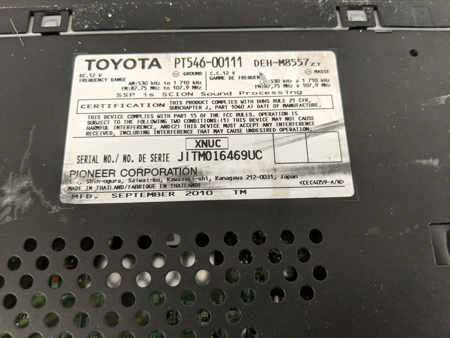 2008-2014 Scion Xd Radio AM FM Cd Player Receiver Replacement P/N:PT546-00111 Fits Fits 2008 2009 2010 2011 2012 2013 2014 O