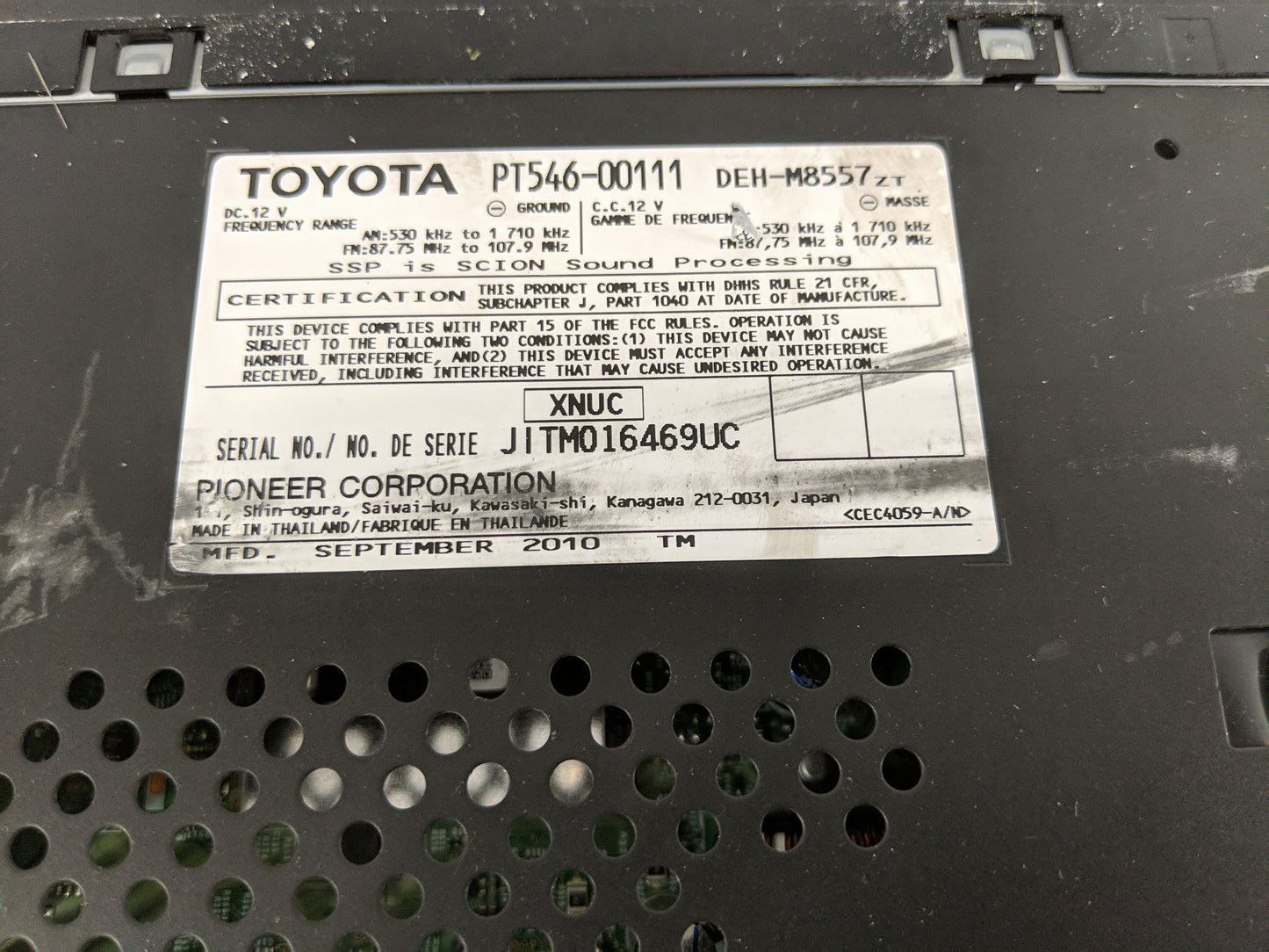 2008-2014 Scion Xd Radio AM FM Cd Player Receiver Replacement P/N:PT546-00111 Fits Fits 2008 2009 2010 2011 2012 2013 2014 O