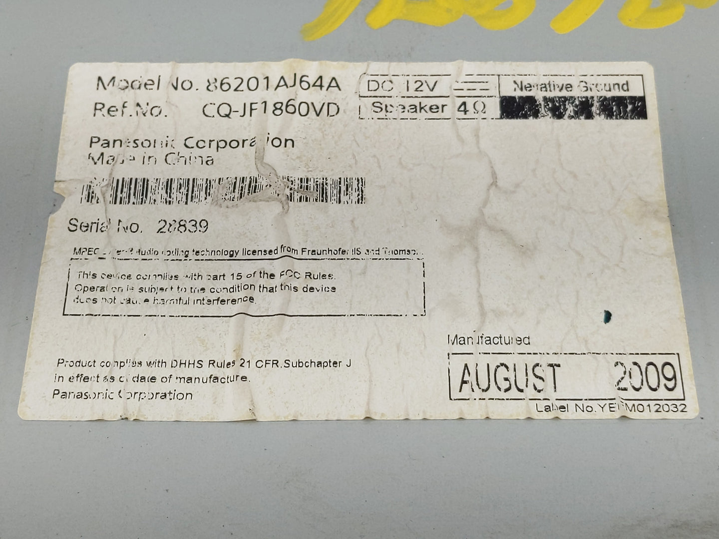 2010-2012 Subaru Legacy Radio AM FM Cd Player Receiver Replacement P/N:86201AJ64A Fits Fits 2010 2011 2012 OEM Used Auto Par