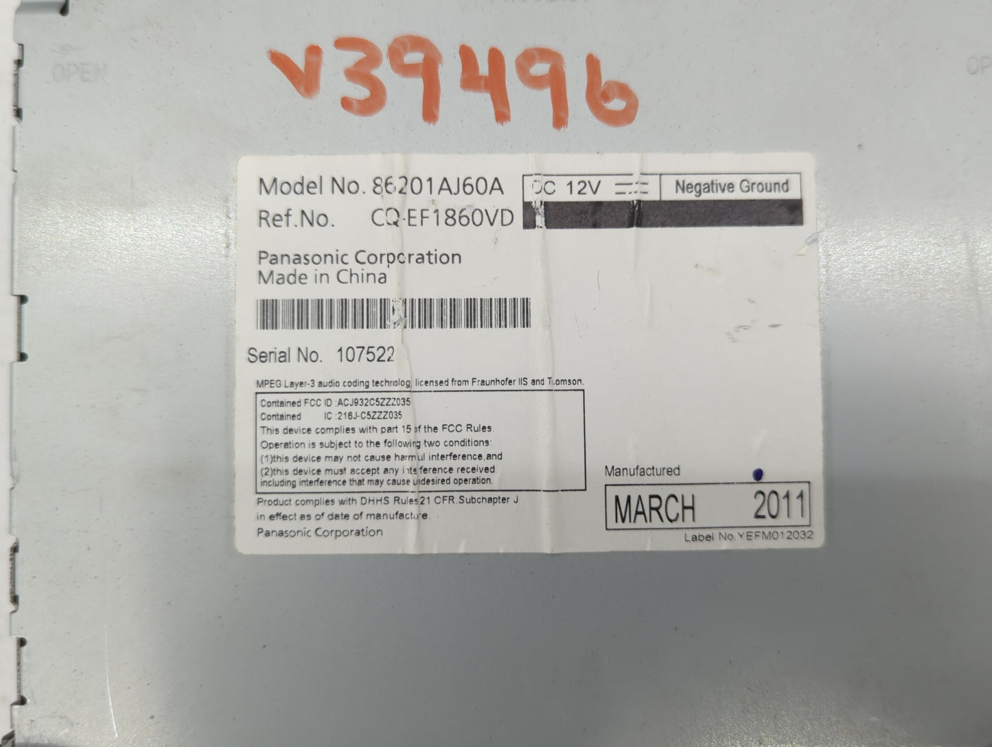 2010-2012 Subaru Legacy Am Fm Cd Player Radio Receiver - Oemusedautoparts1.com