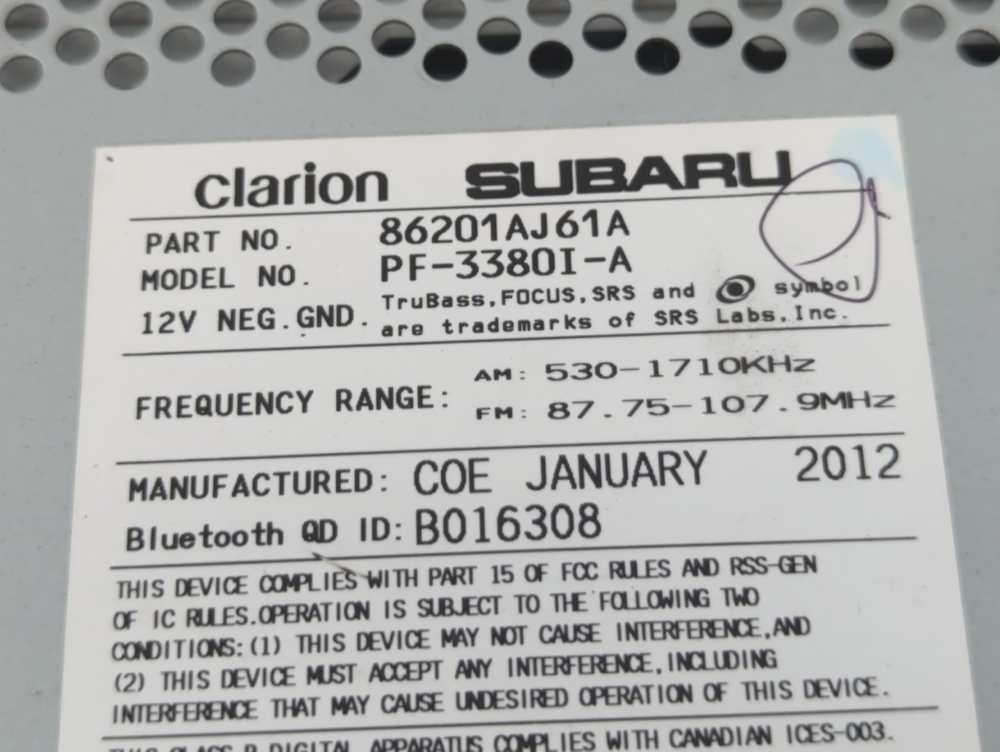 2010-2012 Subaru Legacy Am Fm Cd Player Radio Receiver - Oemusedautoparts1.com