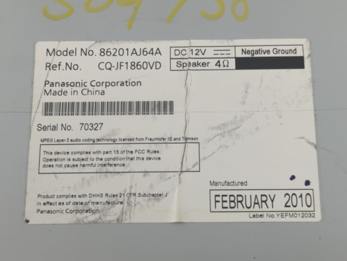 2010-2012 Subaru Legacy Radio AM FM Cd Player Receiver Replacement P/N:86201AJ64A Fits Fits 2010 2011 2012 OEM Used Auto Par